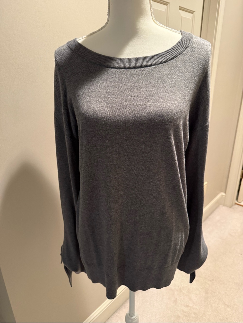 Classic Grey Women's Boatneck Sweater with tie detail sleeves